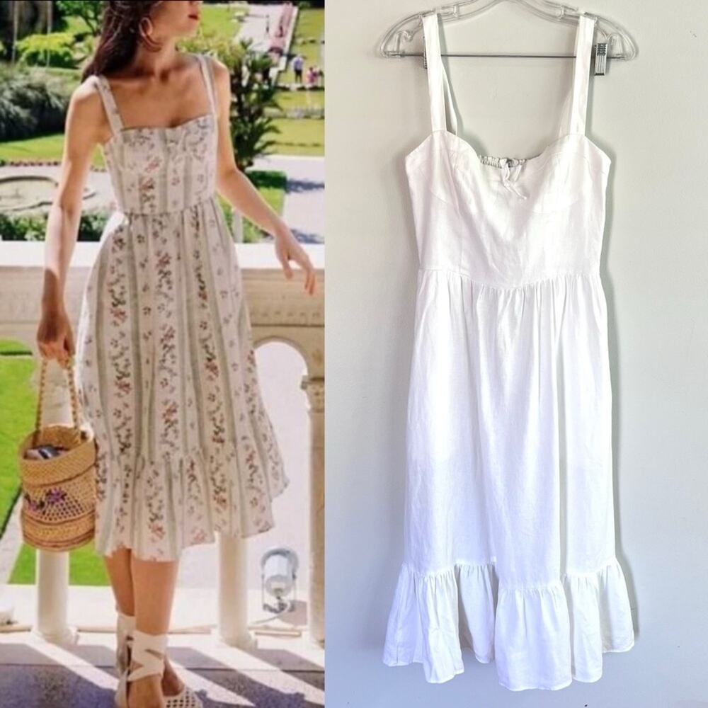 Reformation Maegan Linen Midi Dress White Sz 6